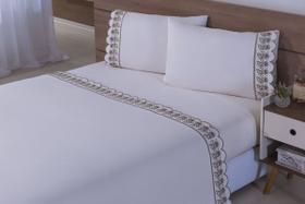 Jogo Lençol 4 Peças Cama Viúva Percal 200 Fios Bordado Richileu CAQUI Jogo Lençol 4 Peças Cama Viúva Percal 200 Fios Bordado Richileu CAQUI