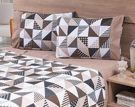 Jogo Lençol 4 Peças Casal Padrão 1,88mx1,38mx35cm 100% Algodão 180 Fios Ponto Palito Geométricos Cáqui