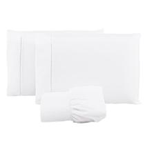 Jogo Lençol 400 Fios Ponto Palito Cama Casal 3pçs Poliéster - Branco