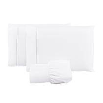 Jogo Lençol 400 Fios Ponto Palito Cama Casal 3Pçs Poliéster - Branco