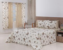 Jogo Lençol 4Pç Cama Viúva 203X120X30180Fios Borboletascáqui