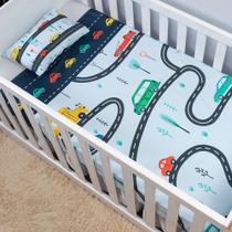 Jogo Lençol Berço Americano 3 Peças Percal 200 Fios Infantil Bebês Estampado Elástico Menino Menina