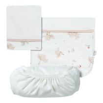 Jogo Lençol Berço Americano 3Pçs Cerejeira Rosa Pêssego -Hug