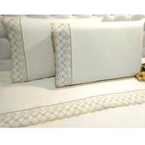 Jogo Lençol Bordado Richilieu Casal 4 Peças Percal 200 Fios