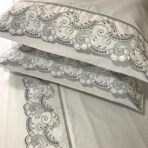 Jogo Lençol Bordado Richilieu Casal 4 Peças Percal 200 Fios