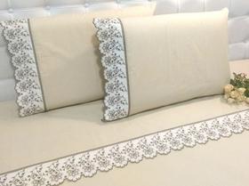 Jogo Lençol Bordado Richilieu king 4 Peças Percal 200 Fios 100% algodão