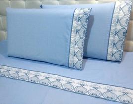 Jogo Lençol Bordado Richilieu king 4 Peças Percal 200 Fios 100% algodão