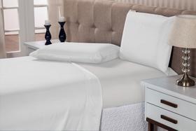Jogo lençol cama 3 peças casal sem elástico 150 fios 2,00 x 2,20 e 2x fronha 50x70 quarto pousada fazenda-branco