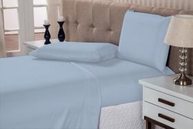 Jogo lençol cama casal 4 peças com elástico 1,38x1,88x18 cm de altura risort pousada chále chácara -azul-bebe