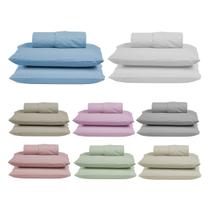 Jogo Lençol Casal 3 peças Percal 200 Fios Algodão com Elástico e Fronhas Hotel Pousada