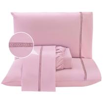 Jogo Lençol Casal Blush Guipir 4pç 100% Poliéster - Malva Jogo Lençol Casal Blush Guipir 4pç 100% Poliéster - Malva
