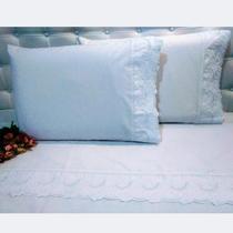 Jogo Lençol Casal Bordado Richilieu 4 Peças 100% Algodão 200 Fios Percal