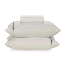 Jogo Lençol Casal com Elástico e Fronhas 100% Algodão Noah Branco/Jeans