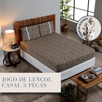 Jogo Lençol Casal Estampado Elástico Malha 100% Algodão Cor:Oncinha