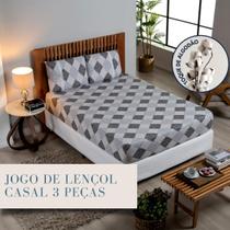 Jogo Lençol Casal Estampado Elástico Malha 100% Algodão