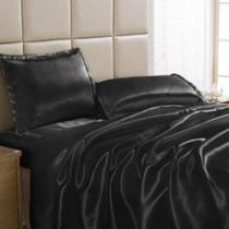 Jogo Lençol Casal King Cetim Seda Preto Com Vira 4 Peças Jogo Lençol Casal King Cetim Seda Preto Com Vira 4 Peças
