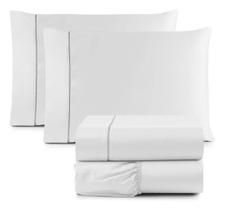 Jogo Lençol Casal King Toque Macio 4 Peças Percal 600 Fios Branco
