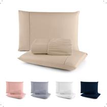 Jogo Lencol Casal Padrao 3 Peças 400 Fios Luxo Percal C/ Elastico Hotel Cor Bege