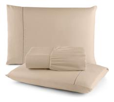 Jogo Lençol Casal Padrão 3pçs Box 400 Fios Ponto Palito Bege