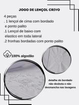 Jogo Lençol Casal Percal 200 Fios Bordado 100 % Algodão 4 Peças