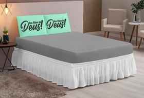 jogo lençol casal queen 03 peças Deus verde cinza