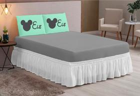 jogo lençol casal queen 03 peças ELE/ELE Verde Cinza