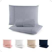 Jogo Lencol Casal Queen 400 Fios 3 Peças Cor Cinza Percal C Elastico Hotel Macio