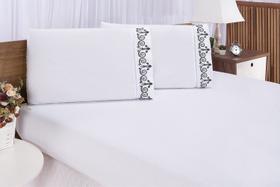 Jogo Lençol Casal Queen Atenas Branco e Verde Petroleo 3 pçs Jogo Lençol Casal Queen Atenas Branco e Verde Petroleo 3 pçs