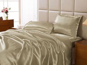 Jogo Lençol Casal Queen Cetim Seda Bronze Com Vira 4 Peças