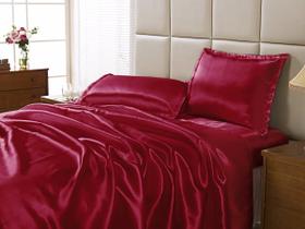 Jogo Lençol Casal Queen Cetim Seda Vermelho Com Vira 4 Peças Jogo Lençol Casal Queen Cetim Seda Vermelho Com Vira 4 Peças