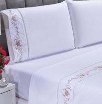 JOGO LENÇOL CASAL QUEEN PERCAL FLUENCE BRANCO COM CAKI 4pçs JOGO LENÇOL CASAL QUEEN PERCAL FLUENCE BRANCO COM CAKI 4pçs