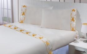 Jogo Lençol Casal Super King (2,00mx2,00mx50cm) 4 Peças 180 Fios 100% Algodão Barrado Bordado Tulipa Dourada