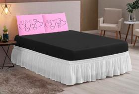 jogo lençol Coracao microfibra estampado queen 03 peças rosa preto