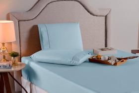 Jogo lençol de solteiro 2 peças azul 100% algodão 200 fios