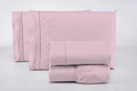 Jogo lençol de solteiro 3 peças 100% algodão 400 fios rosa