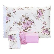 Jogo Lençol Estampado Solteiro 02 Peças Flores Rosa Algodão
