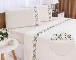 jogo lençol king 4 peças 200 fios Percal Veneza Palha com Verde