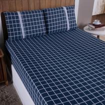 Jogo Lençol King Quadriculado Elástico Malha 100% Algodão Cor:Geometrico minimalista azul