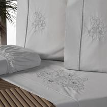 Jogo Lençol King Size Bordado Crivo 4 Peças 200 Fios 100% Algodão Colchão 40 cm