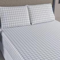 Jogo Lençol Kit 3 Pçs Cama Casal Queen Grid Percal 200 Fios com Elástico Jogo Lençol Kit 3 Pçs Cama Casal Queen Grid Percal 200 Fios com Elástico
