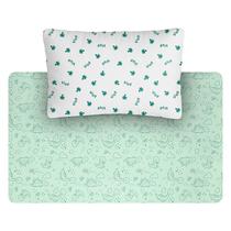 Jogo Lençol Malha Para Berço Cercado 2 Peças 100% Algodão Menina - Baby Incomfral Bublim Cor:Dino Verde