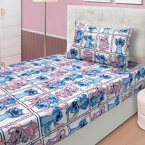 Jogo Lençol Menina Stitch Angel 2 Peças Rosa Com Elástico Algodão Jogo Lençol Menina Stitch Angel 2 Peças Rosa Com Elástico Algodão