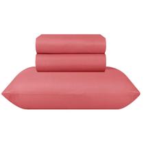 Jogo Lençol Microfibra Cama Casal Duplo Paco Milano Cor: Coral