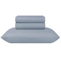 Jogo Lençol Microfibra Cama Queen Duplo Paco Milano Azul Nevoeiro