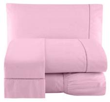 Jogo Lençol Percal 200 Fios Ponto Palito Cama Casal 4pçs Rosa Jogo Lençol Percal 200 Fios Ponto Palito Cama Casal 4pçs Rosa