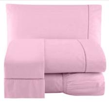Jogo Lençol Percal 200 Fios Ponto Palito Cama Queen 4pçs Rosa