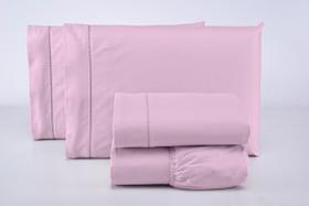Jogo lençol queen 3 peças 100% algodão 400 fios rosa - Casa Fernando
