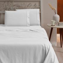 Jogo Lençol Queen 3 Peças 100 Algodão 400 Fios Tecido Liso Casa Hotel Pousada Branco