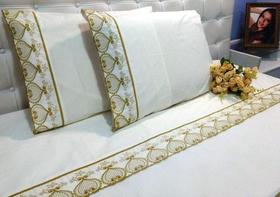 Jogo Lençol Queen Barrado Richilieu Percal 200 Fios 4 Peças Toque Macio Tecido De Excelente Qualidade