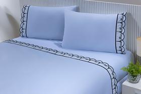 Jogo Lençol Queen Barrado Richilieu Percal 200 Fios branco paris